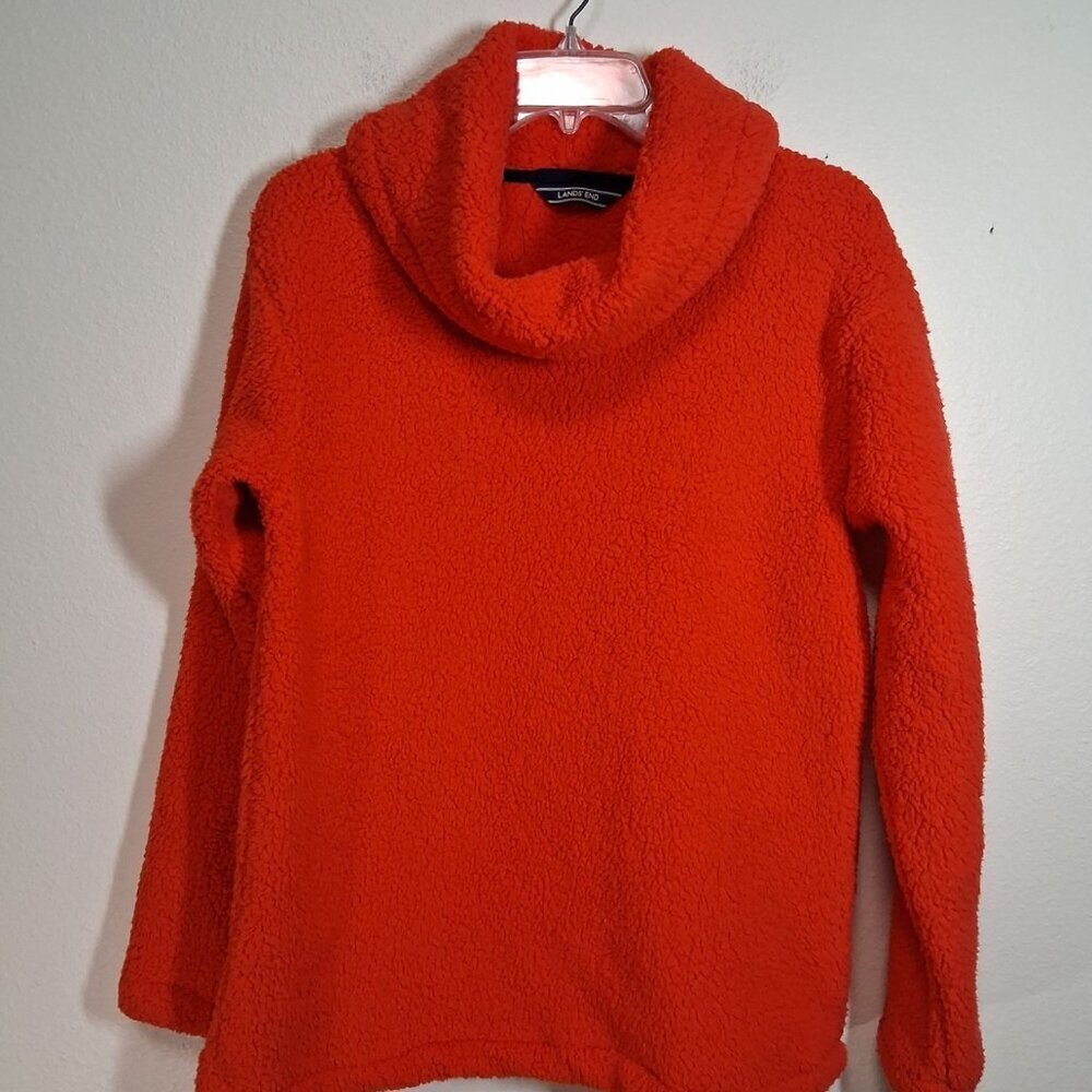 Lands' End Pullover Fleece Sweatshirt Cowl Neck Business Casual Orange Small